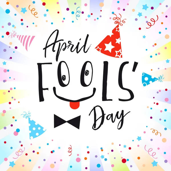 April Fools Day Greeting Card Creative Typography Fool Face Isolated — Stock Vector