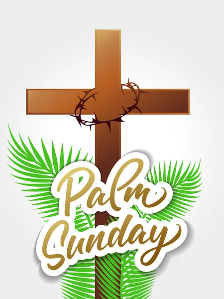 Пальмова Недільна Листівка Осанна Висоті Християнський Плакат Хрестом Пальмовим Листям — стоковий вектор