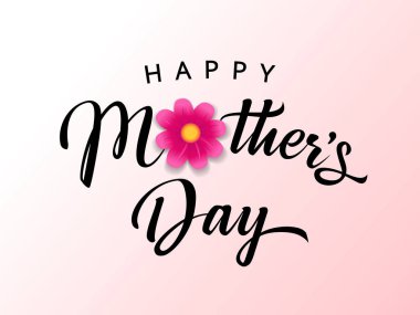 Anneler Günün kutlu olsun zarif tipografi ve çiçek. Beyaz zemin üzerinde hat yazısı ve pembe papatya olan vektör pankartı