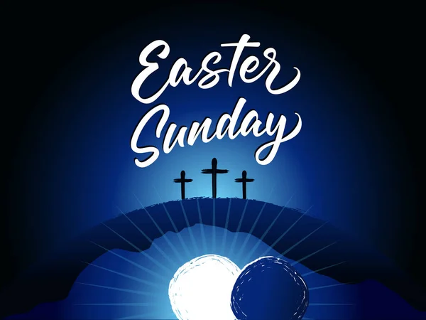 Easter Sunday Tomb Three Cross Calvary Holy Week Greeting Card — Stock Vector