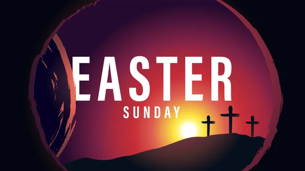 Wielkanoc Rano Grobowiec Kalwarii Trzech Krzyż Plakat Wielkiego Tygodnia Typografią — Wektor stockowy