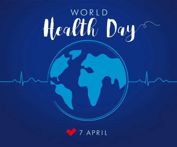 Día Mundial Salud Bandera Azul Del Planeta Globo Traza Pulso — Vector de stock