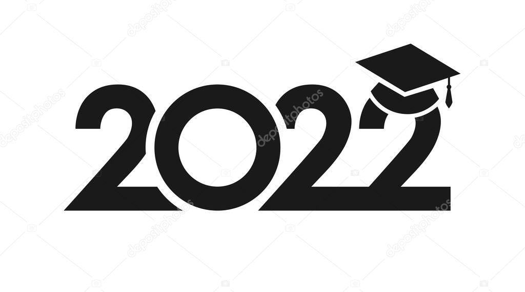Simple black monochrome 2022 school. Year 2022 educational sign. Class off or back to school decorating congratulating concept. Black and white style. Isolated abstract graphic design template. Class of 2022 graduates congrats idea.