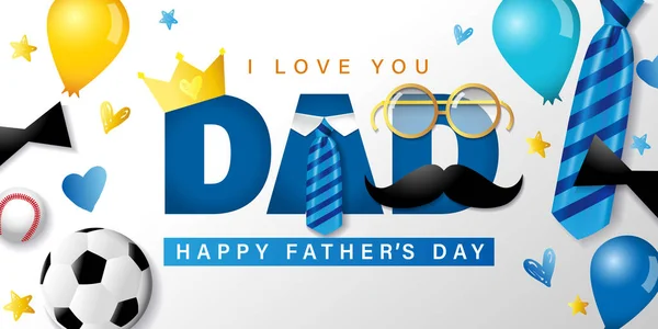 Fathers Day Poster Template Necktie Glasses Soccer Ball Vector Illustration — ストックベクタ