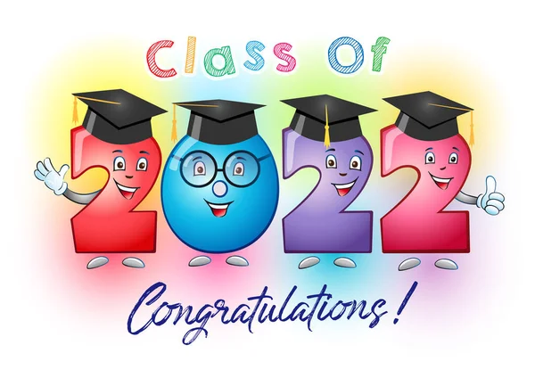 Students 2022 Graduating Congrats Greeting Card Concept Creative Characters Style — стоковый вектор