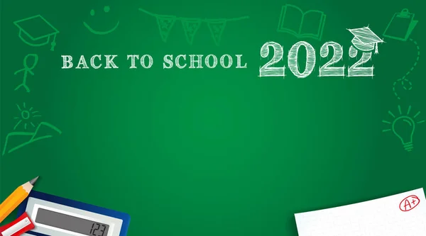 Back School 2022 Banner Concept Class Blackboard Chalk Handdrawn Style — Stockvektor