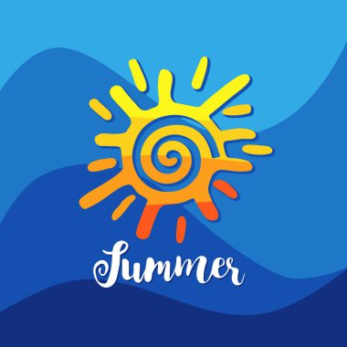 Creative kids sun logo. Phrase Summer and sun symbol. Vector illustration