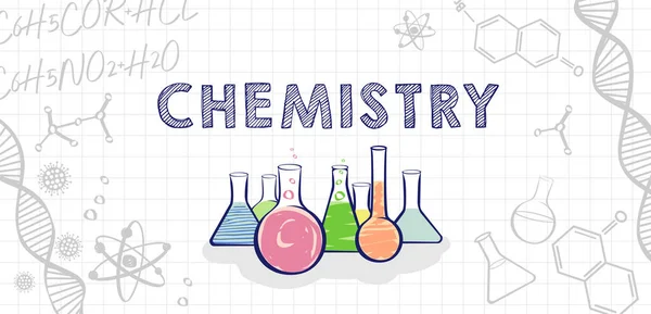 Kreativní Chemické Pozadí Ručně Kresleném Stylu Školní Učebnicový Obal Vzdělávací — Stockový vektor