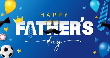 Taçlı, kravatlı, gözlüklü ve bıyıklı Mutlu Babalar Günü posteri. Babalar Günü tanıtımı zarif bir el yazısı ve karalama bıyığı. Vektör illüstrasyonu