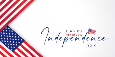 4 Temmuz kutlu olsun, Amerika 'nın Bağımsızlık Günü beyaz posterinde tatil. 4 Temmuz - Amerikan bayrağı ve Amerikan bayrağı. Beyaz arka planda vatansever el yazısı. Vektör illüstrasyonu