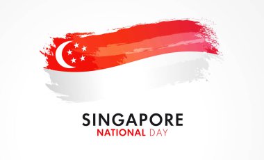 Suluboya bayraklı Singapur ulusal bayrağı. Singapur Ulusal Günü 'nün 57. Yıldönümü 9 Ağustos, cumhuriyet kutlaması. Vektör illüstrasyonu