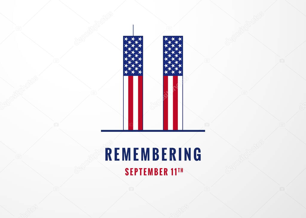 Remembering Patriot day 9.11, We will never forget. Vector Illustration of the Twin towers representing the number eleven. United States patriotic background for poster template