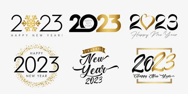 2023 'ün büyük seti. Mutlu yıllar, kar tanesi, kalp ve yazıtlı altın ve siyah logo. 20 23 izole vektör grafik tasarım şablonu. Yaratıcı Noel dekorasyonu