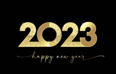 2023 Mutlu Yıllar Altın Lüks Kart. 2023 altın renkli yaratıcı Noel geçmişi. Vektör simgeleri