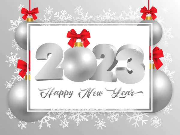 2023年假日背景银白色的圣诞舞会和雪花 创意概念2023新年快乐3D号码招贴画设计 矢量说明 — 图库矢量图片