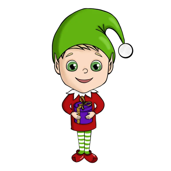 Noel hediyesi tutan sevimli bir elf.