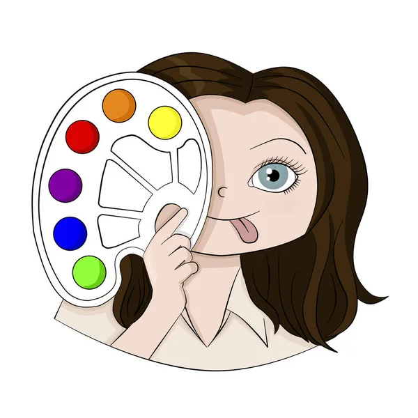 Elinde sokak paleti olan, dilini gösteren esmer bir kızın portresi. Görüntü.