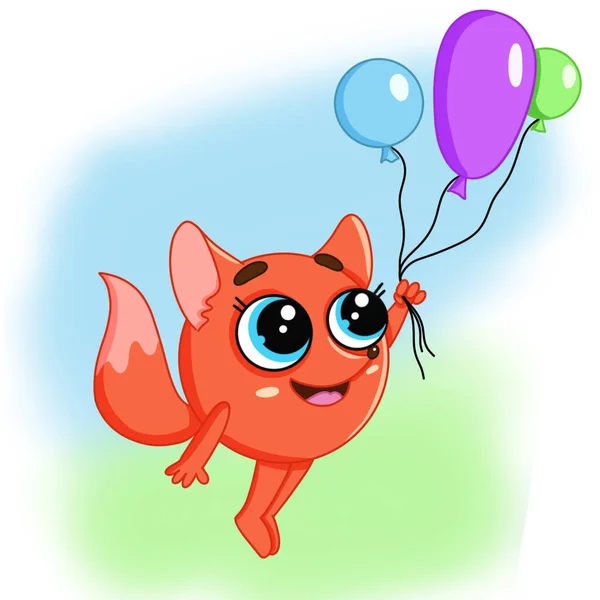 Şirin bir tilki pençelerinde balonlar tutar ve sevinir. Sevimli hayvanlar..