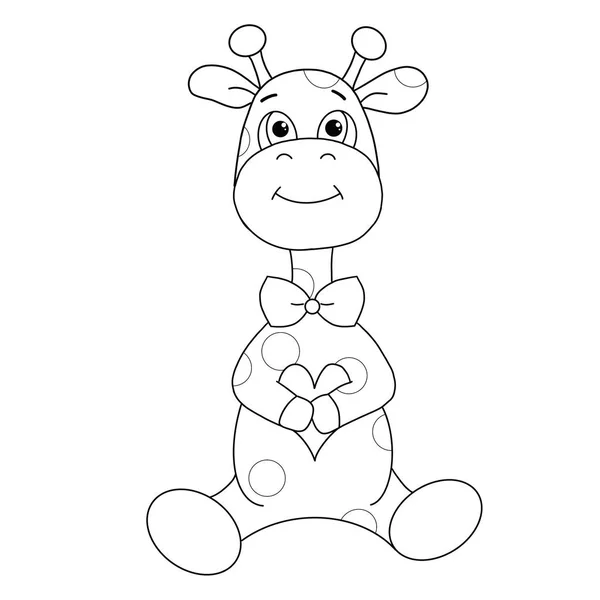 Yayı olan sevimli bir zürafa, toynaklarında kalp taşır. Boyama kitabı