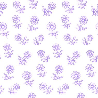 Benzersiz, şirin, mor çiçekli, pürüzsüz desen tasarımı. Kumaş, tekstil, arka plan, duvar kâğıdı, hatıra defteri, hediye paketi, aksesuarlar ve giysi için harika. Yüzey deseni tasarımı.