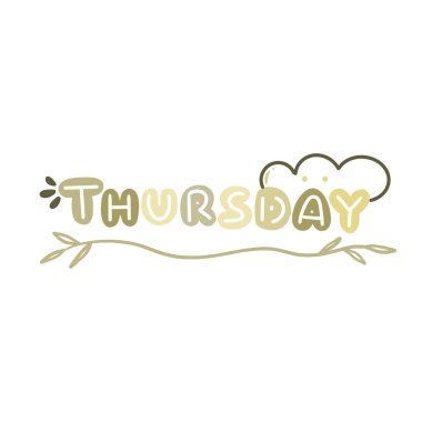 Harika çizilmiş perşembe kelime hafta sonu tipografisi ile şirin karalama vektör elementi.