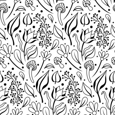 Siyah ve Beyaz Çiçek Vektörü Kusursuz Şablon. Klasik ürün tasarımı, kumaş, arka plan, davetiyeler, ambalaj tasarım projeleri için harika. Yüzey deseni tasarımı.