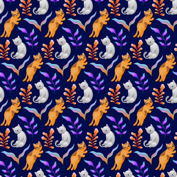 Cute Cat Nature Vector Seamless Pattern Awesome Classic Product Design — Stockový vektor