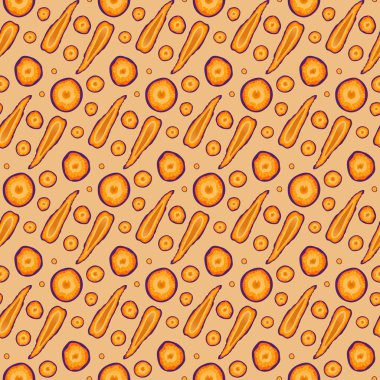 Havuç Vektörü Kusursuz Desen. Klasik ürün tasarımı, kumaş, arka plan, davetiyeler, ambalaj tasarım projeleri için harika. Yüzey deseni tasarımı.
