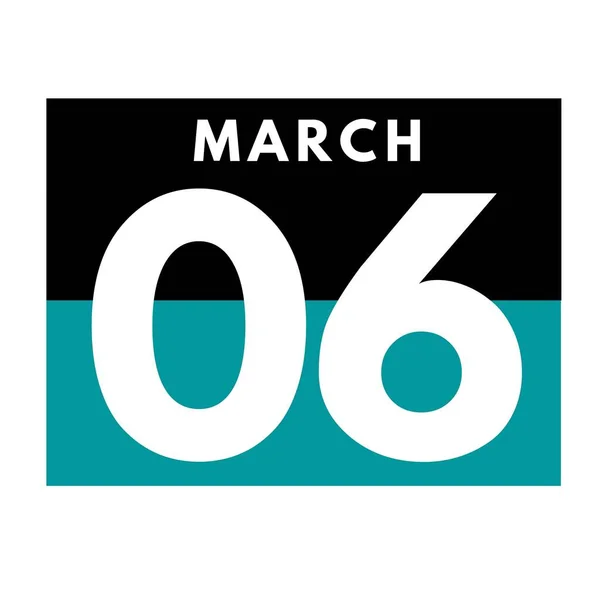 3月6日平面日历法图标 Date Day Month Calendar Month March — 图库照片