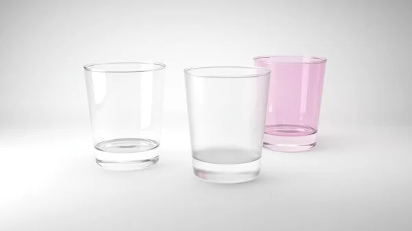 Tres Vidrios Vacíos Transparentes Esmerilados Color Sobre Fondo Blanco Ilustración —  Fotos de Stock