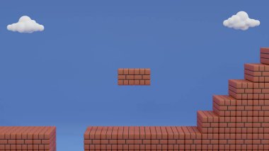 Eski oyun arkaplanındaki merdiven ve çukur 3 boyutlu duvar kağıdı resimleme sahnesi