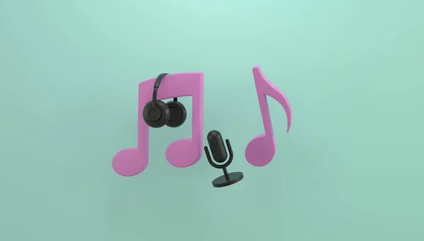 Musik Symbol Med Hörlurar Headset Och Mikrofon Ikon Rendering Illustration — Stockfoto