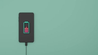 Ekranda 3B resimleme üzerine pil göstergesi simgesi yüklü akıllı telefon şarjı