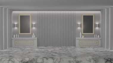 Soyut model mermer mermer döşeme boş soyunma odası ya da ürün gösterimi için spa odası sahne 3 boyutlu resimleme