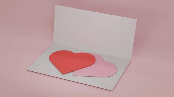 Tarjeta Papel Blanco Con Forma Corazón Rojo Rosa Para Enviar — Foto de Stock