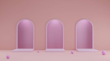 Minimalizm soyut geometrik ürün tanıtım tanıtımı sunumu için kemer tünel kapısı arkaplanı ile podyum vitrin sahne taklit