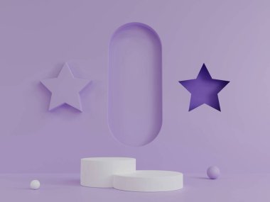 Ürün sunumu için basit geometrik mor arkaplana sahip soyut boş ekran podyumu 3 boyutlu resimleme