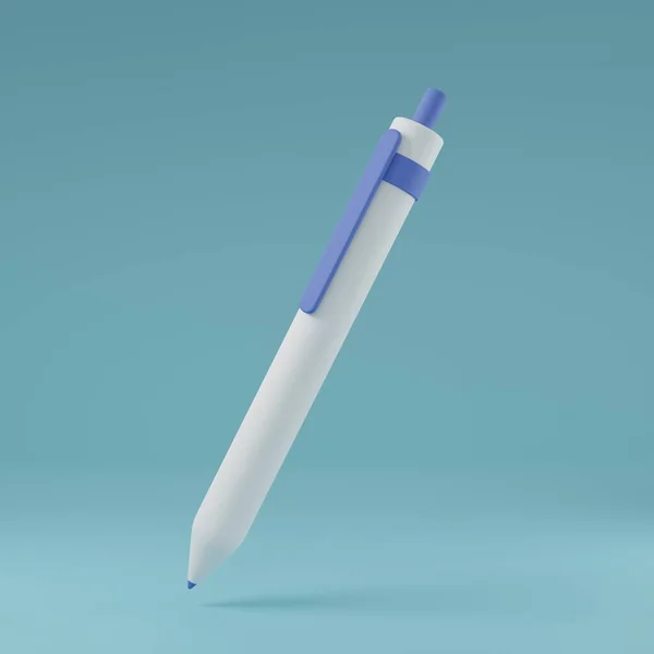 Minimalism mechanical ballpoint pen icon levitate in the midair background 3D rendering illustration
