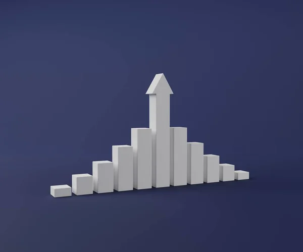 Minimal white stair step progress increase and decrease graph on blue background 3D rendering illustration