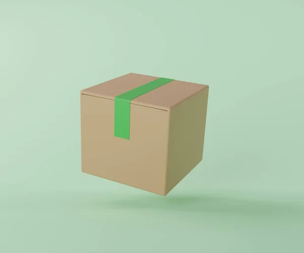 Yeşil Arkaplan Üzerinde Teslimat Servisi Için Karton Paket Paketi Resimleme — Stok fotoğraf
