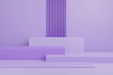 Basit soyut modern basamak ürün podyum platformu mor arkaplan mimarisi 3D resimleme