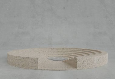 Empty terrazzo and marble crescent grandstand amphitheater for product display presentation 3D rendering illustration