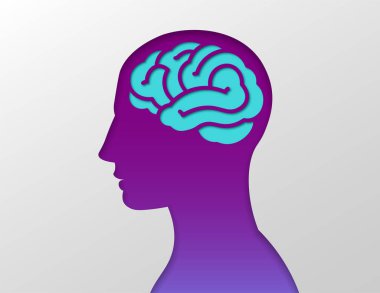 Brain silhouette with human face paper cut out design vector illustration isolated on white background