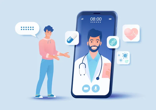 Telemedicine Concept Vector Illustration Patient Consulting Doctor Using Online Technology — Stockvektor