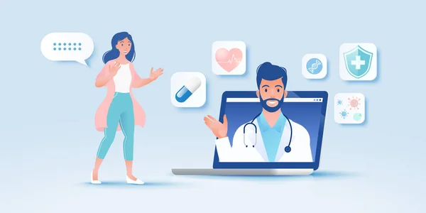 Telemedicine Concept Vector Illustration Female Patient Consulting Doctor Using Online — Stock Vector