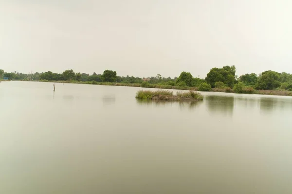 曇った空の下での湖岸からの眺め — ストック写真