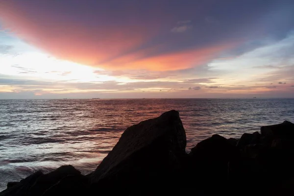 Blick Von Der Küste Kerala Indien Bild Vom Abendhimmel Mit — Stockfoto