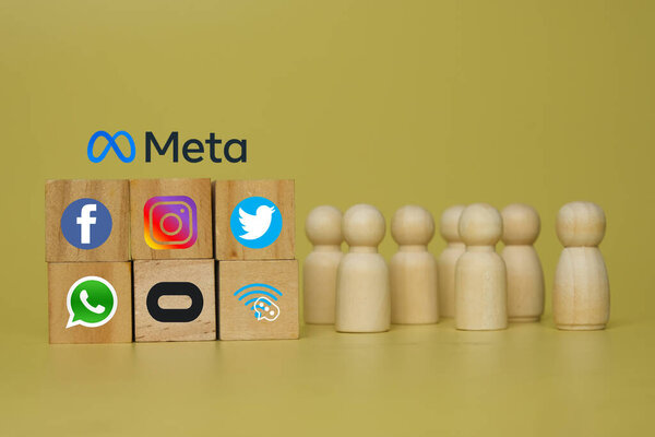 Selective focus picture of Facebook new Company Meta with social media company belong to them logo.