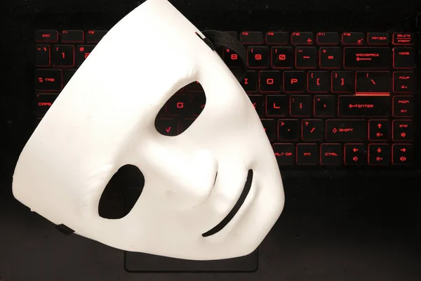 Anonymous Mask Laptop Cybersecurity Threat Concept — Zdjęcie stockowe