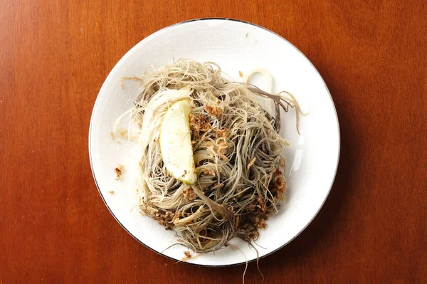 Flatlay Von Kerabu Sare Oder Meerholzsalat Exotisches Essen Aus Kelantan — Stockfoto